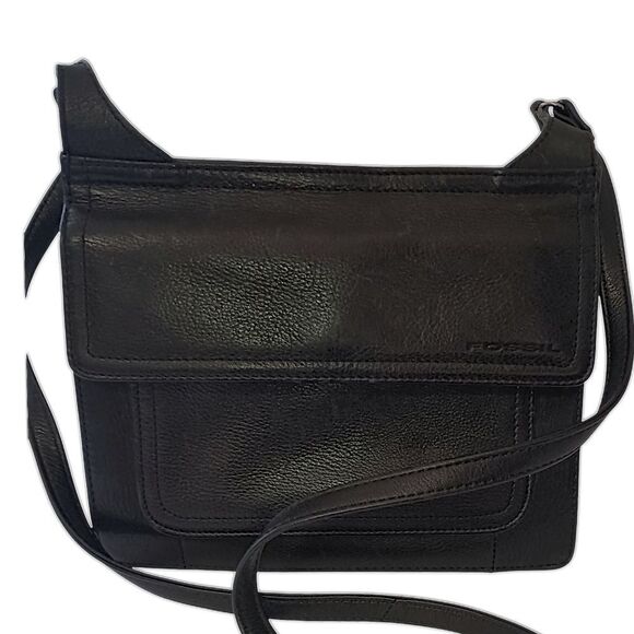 Vtg Fossil Crossbody Pebbled Leather Black Purse Bag Academia Preppy Hippie - Picture 11 of 16